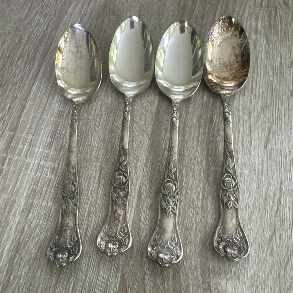 Royal Plate Co Antique Silver Silverplate Flatware Demi Tea Spoons - Set of 4